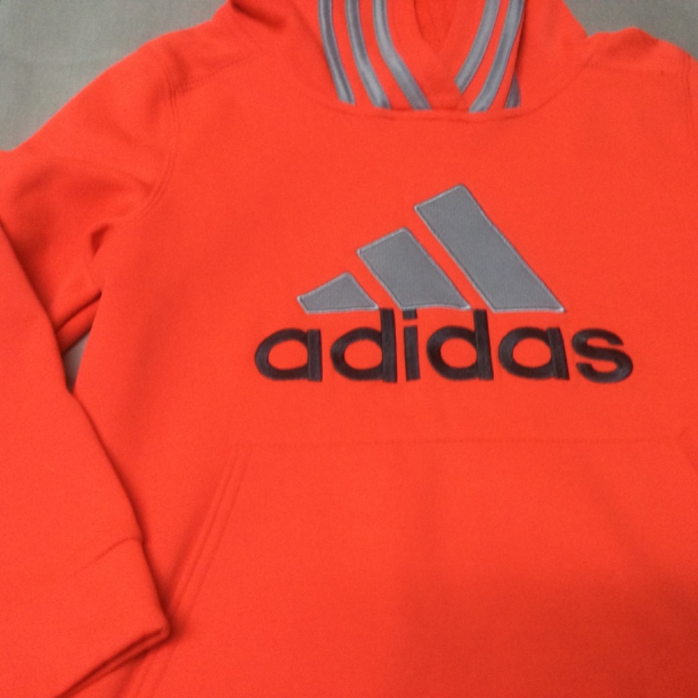 Boys Adidas Orange Hooded Sweatshirt Fleece lined size 7 - Picture 4 of 5